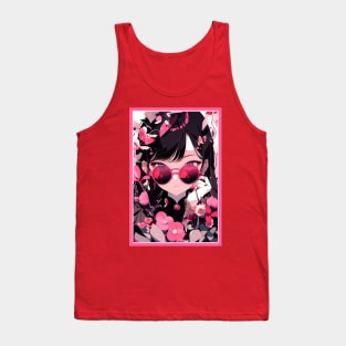 Aesthetic Anime Girl Pink Black | Quality Aesthetic Anime Design | Premium Chibi Manga Anime Art Tank Top